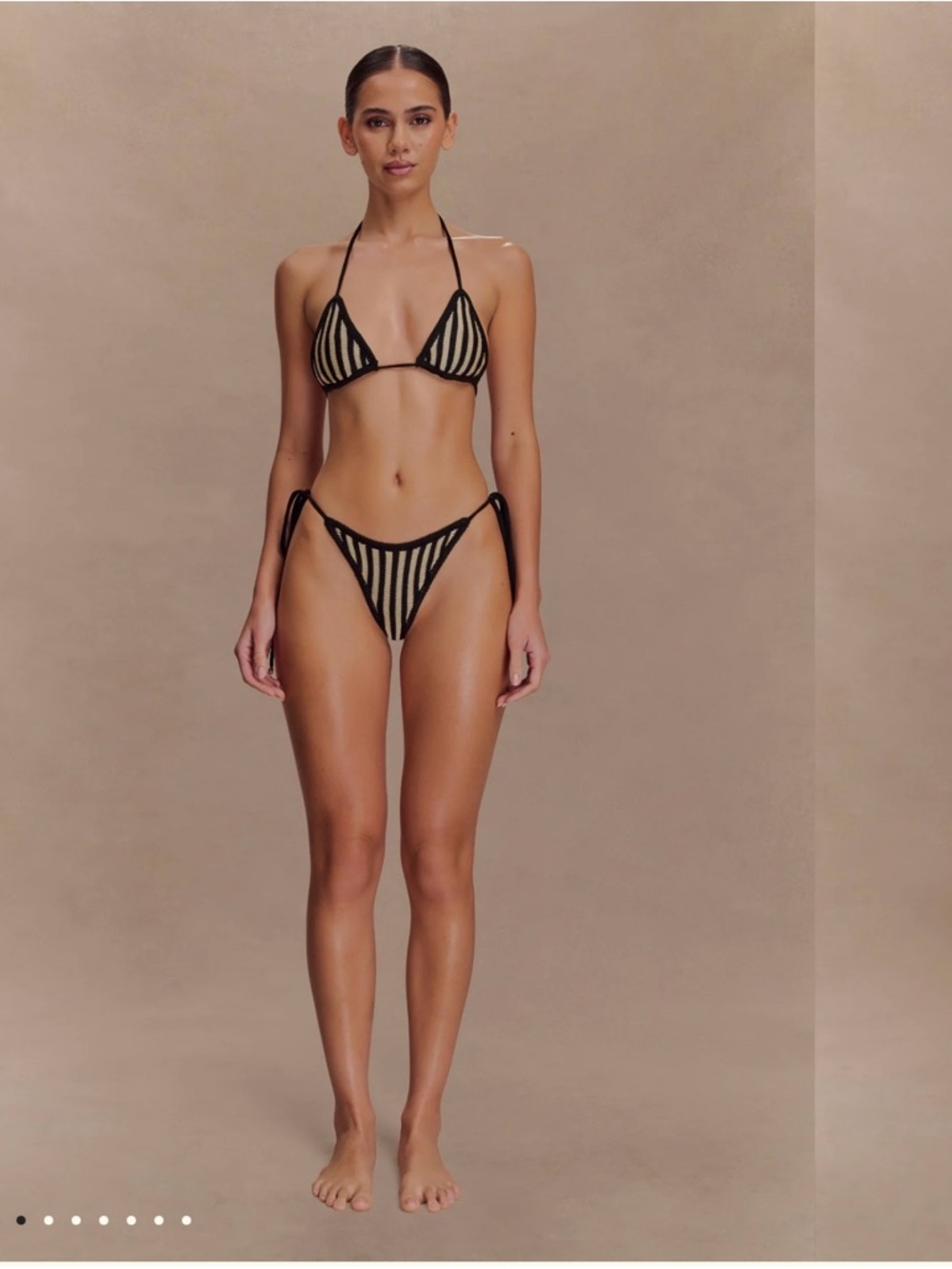 Meshki Black and Beige Striped Tie-Side Bikini